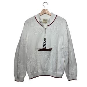 Cabela’s Vintage 90's Women's Lighthouse 1/2 Zip Embossed Sweater Cotton Size XL